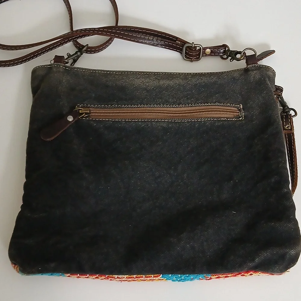 MYRA Cowgirl Southwestern Leather Canvas Cotton Bag, Purse, Crossbody - Picture 3 of 8